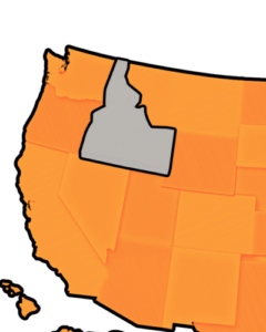 Map of US highlighting every state except Idaho